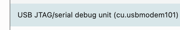 Browser serial picker showing USB JTAG serial debug unit with usbmodem label
